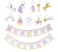 UDNFHL 10 Piezas De Cole De Espiral De Caballos De Arcoiris Y 1 Pieza De Bandera De Tirón De Caballos Arcoiris, Lindas Decoraciones De Dibujos Animados, Arreglo De La Escena De La Fiesta Infantil.