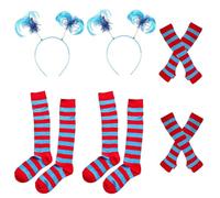 UDNFHL 2 Pares De Calcetines A Rayas, 2 Pares De Mangas Rayadas, 2 Piezas De Diademas Azules, Ropa Suave, Cómoda Y Transpirable, Y Ropa De Moda Y Cálida para Niños.