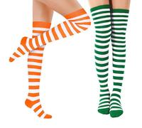 UDNFHL 2 Piezas De Calcetines A Rayas De Rodilla, Calcetines De Moda Y Personalizados, Accesorios para Ropa De Fiesta, Calcetines Elásticos Y Cómodos para Mujeres.
