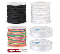 UDNFHL 3 Rollos De Cuerda Trenzada, 1 Pieza De Tijeras, 2 Rollos De Hilo Elástico, Brazalete De Goma, Pulsera De Joyería Trenzada, Accesorios De Arte Hechos A Mano De Bricolaje.