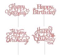 UDNFHL 4 Piezas De Insertos De Tarjetas De Feliz Cumpleaños, Decoraciones De Pasteles Brillantes, Accesorios para Hornear Pasteles, Suministros De Fiesta De Cumpleaños.
