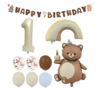 UDNFHL 9 Piezas De Globos De Cumpleaños De Primer Cumpleaños Y 1 Juego De Banderas De Cumpleaños, Globos De Oso De Dibujos Animados, Arreglo De La Escena De La Fiesta para Niños.