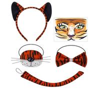 UDNFHL Diadema De 1 Pieza, 1 Pieza De Nariz, Corbata De Lazo De 1 Pieza, Cola De 1 Pieza Y Parche De Cara De 1 Pieza, Accesorios para Ropa De Tigre, Accesorios Creativos De Dibujos Animados.