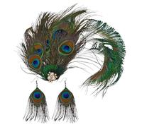 UDNFHL Tocado De Piel De Pavo Real De 1 Pieza Y 1 Par De Aretes, Accesorios Retro Elees para El Cabello, Accesorios De Ropa De Fiesta, Accesorios De Diseño Creativo.