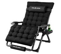 UDPATIO Silla Tumbona Plegable de Exterior con Reposacabezas, Cojín y Portavasos, Ajuste de Inclinación Continua, Silla Reclinable para Jardín, Patio y Playa- Negro