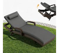 UDPATIO Tumbona de Ratán PE Plegable con Cojín y Reposacabezas, Reclinable Tumbona de Jardín con Respaldo Regulable 5 Posiciones, Capacidad 160kg, para Patio Terraza, 190x60x90cm, Marrón