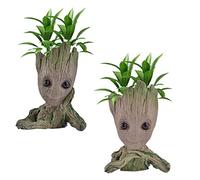 Udream Paquete de 2 macetas de Groot para bebé, modelo bonito, maceta para suculentas, maceta verde con soporte para bolígrafo (A5 meditación + espera)
