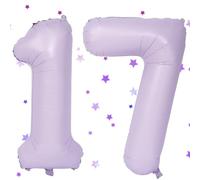 UDRKFOPK Globo lila con 17 números, color lila, globo de 40 pulgadas, globo con números 17 y 17, globos de helio para 17 cumpleaños para decoración de cumpleaños de niña y niño, decoración de fiesta