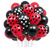 UDRKFOPK Globos negros y rojos, 60 globos de cumpleaños, globos de 12 pulgadas, globos de látex con lunares negros y rojos para niñas, cumpleaños, fiesta en la selva, boda, fiesta de bebé
