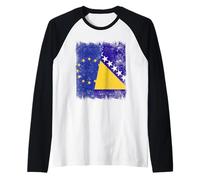UE Bosnia Y Herzegovina Media Bandera Unión Europea Bosnia Camiseta Manga Raglan