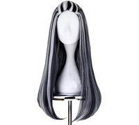 Uearlid Cosplay Wig Frankie Cosplay Pelucas 65cm Black Mix Blanco Fiesta de Halloween Peluca de Cosplay sintética