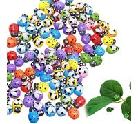 UEAVOID 100 Piezas Mini Mariquitas de Madera Autoadhesivas para Manualidades DIY Scrapbooking Decoración de Fiestas (9 * 12MM) (Multicolor)
