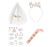 UEAVOID Set Accesorios Despedida Soltera Bride to Be 1 Juego: Velo Novia, Banda, Diadema y Pegatinas. Kit para Fiesta, Bridal Shower y Disfraz Futura Novia.