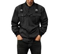 üBergangsjacke Herren Stehkragen - Bomberjacke Herren Outdoor Sport Freizeit leichte Jacken mit vielen Taschen Feldjacke Winddichte Outdoorjacke Einfarbig Cargo Passform Regular Fit Herren, Negro