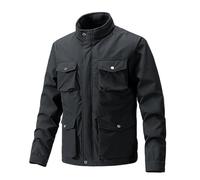 üBergangsjacke Herren Stehkragen Cargo Jacke MilitäR Outdoorjacke schlicht bequeme Arbeitsjacke gepolstertes Freizeitjacke Herbst Winter Fliegerjacke Outdoor Arbeitskleidung mit vielen Taschen, Negro