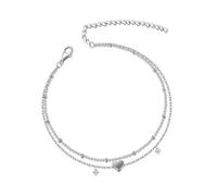 Überlebensarmband Aus Paracord Fußkettchen-Armbänder aus Sterlingsilber für Frauen mit Herzanhänger, zierliche Lagen-Fußkettchen für Frauen, trendiges, schlichtes Halskette Aus (plata, talla única)