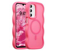 UEEBAI - Carcasa magnética para Samsung Galaxy A16 4G/5G, Wave Frame Funda de silicona líquida con carga inalámbrica, funda de protección antigolpes flexible, Bumper Cover Flip Case, color rojo y rosa