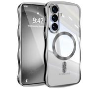 UEEBAI - Carcasa magnética para Samsung Galaxy S24 Plus 5G con carga inalámbrica, Wave Frame Funda de silicona líquida, Funda de protección antigolpes Bumper Cover Case con protección de cámara, color