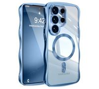 UEEBAI - Carcasa magnética para Samsung Galaxy S24 Ultra 5G con carga inalámbrica, Wave Frame Funda de silicona líquida, Funda de protección antigolpes Bumper Cover Case con protección de cámara, azul