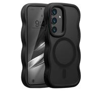 UEEBAI - Carcasa magnética para Samsung Galaxy S25 FE 5G compatible con carga inalámbrica, Wave Frame Funda de silicona líquida, Funda de protección antigolpes Bumper Cover Case Negro