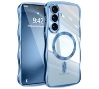 UEEBAI - Carcasa magnética para Samsung Galaxy S25 Plus 5G con carga inalámbrica, Wave Frame Funda de silicona líquida, Funda de protección antigolpes Bumper Cover Case con protección de cámara, azul