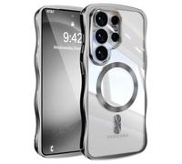 UEEBAI - Carcasa magnética para Samsung Galaxy S25 Ultra 5G con carga inalámbrica, Wave Frame Funda de silicona líquida, Funda de protección antigolpes Bumper Cover Case con protección de cámara