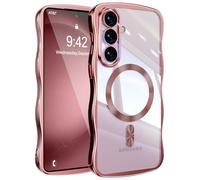UEEBAI - Carcasa magnética para Samsung Galaxy S26 5G con carga inalámbrica, Wave Frame Funda de silicona líquida, Funda de protección antigolpes Bumper Cover Case con protección de cámara, color rosa