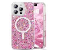 UEEBAI Carcasa para iPhone 16 Pro, Funda de Silicona con Purpurina Ultraligera y delgada, Funda de Teléfono con Brillo de Diamante Antigolpes, Flexible, de TPU, para Niñas y Mujeres, Color Rojo Rosa