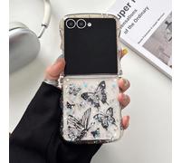 UEEBAI - Carcasa para Samsung Galaxy Z Flip 7 5G, Curly Wave Frame de silicona líquida, funda de teléfono con diseño de mariposa a prueba de golpes, TPU Bumper Cover para niñas y mujeres, color negro