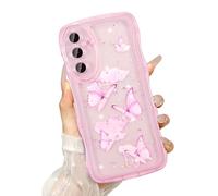 UEEBAI - Carcasa transparente para Samsung Galaxy A55 5G, Curly Wave Frame Funda de silicona líquida, funda de teléfono con diseño de mariposa a prueba de golpes Bumper Cover para niñas, mujer, color