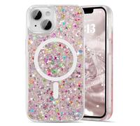 UEEBAI Funda magnética con purpurina para iPhone 13/iPhone 14, funda brillante de lujo compatible con MagSafe, funda de teléfono con carga inalámbrica con diamantes de cristal para mujer, color rosa