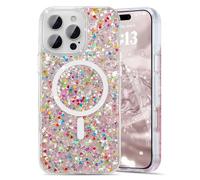 UEEBAI Funda magnética con purpurina para iPhone 16 Pro Max, funda brillante de lujo compatible con MagSafe, carga inalámbrica con diamantes de cristal para mujer, color rosa