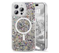 UEEBAI Funda magnética con purpurina para iPhone 16 Pro Max, funda brillante de lujo compatible con MagSafe, carga inalámbrica con diamantes de cristal para mujer, color negro