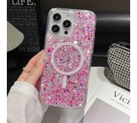 UEEBAI Funda magnética con purpurina para iPhone 16 Pro Max, funda brillante de lujo compatible con MagSafe, carga inalámbrica con diamantes de cristal para mujer, color rosa intenso