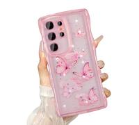 UEEBAI Wave - Funda para Samsung Galaxy S21 Ultra, bonita funda de mariposa brillante para niñas y mujeres, bonitas estrellas brillantes con purpurina, funda protectora a prueba de golpes, color rosa