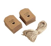 UEETEK 100 etiquetas de papel con texto en inglés "Made with Love" con cordel para bodas y fiestas