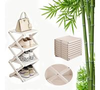 UEGFSIJRF Zapatero Plano bambú Entrada, Zapatero Vertical pequeño Plegable sin instalación for Esquina, Dormitorio, Pasillo(White,4 Layers)
