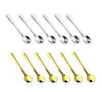 uego de 12 minicucharas de espresso de 7,5 cm, de acero inoxidable, en plata y oro. Cucharas de té de acero 304 para especias, postres, café y moca. Aptas para lavavajillas. Minicucharas para vasos