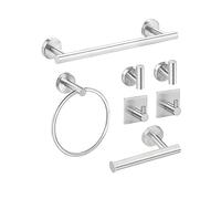 uego de Accesorios de Baño XINGLO 7 Piezas 40cm Toallero Barra + Portarrollos para Papel Higiénico +Anillo De Toalla+4 Gancho para Pared (Silver)