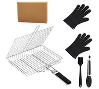 uego de Cestas para Parrilla, Mango de Madera Extraíble, con Cepillo Guantes y pinzas,para Bistec Verduras Camarones,Parrilla Barbacoa para Camping, Regalo Hombre Padre