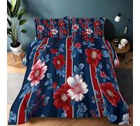 uego de Colcha Cama Rayas Florales Estilo William Morris Colcha Estampada 135 x 200 cm Cubrecama Microfibra con 2 Fundas de Almohada, Manta de Verano Cama Superligera con Elegante Rojo
