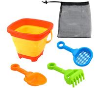 Uego de Cubo de Playa, Plegable Cubo de Playa y Pala Juguetes de Arena con 3 Juguetes de Arena de Playa y Bolsa de Malla de Almacenamiento Accesorios para Niños y Niñas Verano Fiesta en la Playa