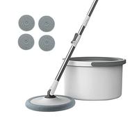 uego de fregona y cubeta de piso plano, 360 centrifugados plana fregona y cubo sistema de agua sucia, limpieza de piso en casa con 4 almohadillas de fregona, para limpieza de piso (blanco)