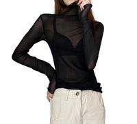UEIOAVL Blusas y camisas para mujer, 1 pieza de blusa de malla sexy para mujer camisa de tul negra transparente camiseta informal blusas para fiesta diaria (negra)