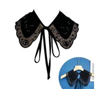 UEIOAVL Blusas y camisas para mujer, 1 pieza de cuello falso desmontable para mujer con bordado de diamantes de imitación y perlas para camisa de vestir (negro)