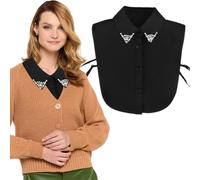 UEIOAVL Blusas y camisas para mujer, 1 pieza de elegante inserto de escote para mujer, parte superior de camisa desmontable con escote alto de diamantes de imitación y perlas (negro)