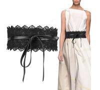 UEIOAVL Cinturones para mujer, Cinturón ancho para mujer con cierre de encaje y lazo de cuero para vestido (negro)