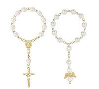 UEIOAVL Espejos interiores para coche, 2 piezas de colgante de cruz de rosario para espejo retrovisor de coche colgante de ala con perla accesorio para colgar en el interior del coche (dorado)