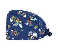 UEIOAVL Gorros de enfermería, 1 gorro quirúrgico con botón ajustable, gorro de enfermera gorro médico estampado gorro de trabajo de algodón unisex (azul)