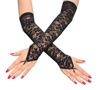 UEIOAVL Guantes y accesorios para manos para adultos, guantes largos de encaje para mujer sin dedos con brazaletes de encaje floral de diamantes para una noche de ópera de los años 20 (negros)